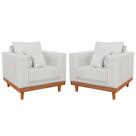 Kit 2 Poltronas Linho Resistentes Base Madeira + Almofadas