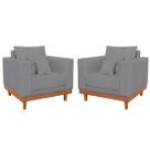 Kit 2 Poltronas Linho Resistentes Base Madeira + Almofadas