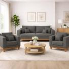 Kit 2 Poltronas Living + Sofá 3 Lugares com Base Madeira Suede