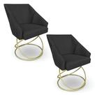 Kit 2 Poltronas Luxo Alana Suede Base de Ferro Dourado - Pallazio