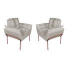 Kit 2 Poltronas Luxo Suede Bege Base de Ferro Cobre - Belliv Decor
