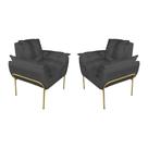 Kit 2 Poltronas Luxo Suede Cinza Base de Ferro Dourada - Belliv Decor Kit 2 Poltronas Luxo Suede Cinza Base de Ferro Dourada - Belliv Decor