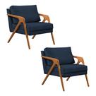 Kit 2 Poltronas Mona Luxo Base Madeira Maciça Veludo Azul