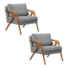 Kit 2 Poltronas Mona Luxo Base Madeira Maciça Veludo Cinza