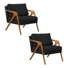 Kit 2 Poltronas Mona Luxo Base Madeira Maciça Veludo Preto