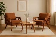 Kit 2 Poltronas Mona Luxo Madeira Maciça Linho Terracota para Sala de Estar Decorativa Moderna