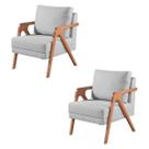 Kit 2 Poltronas Mona Madeira Maciça Suede Cinza Claro Kimi Design