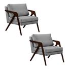 Kit 2 Poltronas Mona Monique Luxo Base Madeira Maciça Castanho Veludo Cinza
