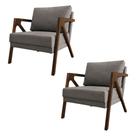 Kit 2 Poltronas Mona Monique Luxo Base Madeira Maciça Mel Linho Grafite