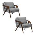 Kit 2 Poltronas Mona Monique Luxo Base Madeira Maciça Mel Veludo Cinza