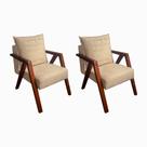 Kit 2 Poltronas Monalisa Decorativa Mona Pés de Madeira Maciça Linho Bege