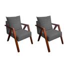 Kit 2 Poltronas Monalisa Decorativa Mona Pés de Madeira Maciça Suede Cinza