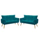 Kit 2 Poltronas Namoradeira Beta Sued Azul Turquesa Aradecor