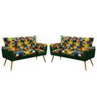 Kit 2 Poltronas Namoradeira Beta Suede Estampado Colorido com Verde Aradecor