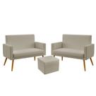 Kit 2 Poltronas Namoradeira Decorativas Nina com Rodapé e Puff Quasar Bege Aradecor
