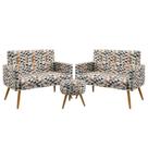 Kit 2 Poltronas Namoradeira Decorativas Nina com Rodapé e Puff Solar Sued Estampado Laranja Aradecor Kit 2 Poltronas Namoradeira Decorativas Nina com Rodapé e Puff Solar Sued Estampado Laranja Aradecor