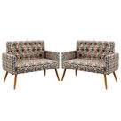 Kit 2 Poltronas Namoradeira Decorativas Vega com Rodapé e Capitonê Sued Estampado Laranja Aradecor Kit 2 Poltronas Namoradeira Decorativas Vega com Rodapé e Capitonê Sued Estampado Laranja Aradecor