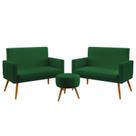 Kit 2 Poltronas Namoradeira Estofadas Vega com Rodapé e Puff Solar Sued Verde Aradecor
