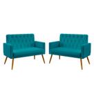 Kit 2 Poltronas Namoradeira Nina com Rodapé e Capitonê Sued Azul Turquesa Aradecor