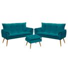 Kit 2 Poltronas Namoradeira Opala com Puff Lunar Suede Azul Turquesa Aradecor Kit 2 Poltronas Namoradeira Opala com Puff Lunar Suede Azul Turquesa Aradecor