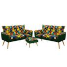 Kit 2 Poltronas Namoradeira Opala com Puff Lunar Suede Estampado Colorido com Verde Aradecor
