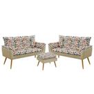 Kit 2 Poltronas Namoradeira Opala com Puff Lunar Suede Estampado Laranja com Bege Aradecor