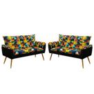 Kit 2 Poltronas Namoradeira Opala Sued Estampado Colorido com Preto Aradecor