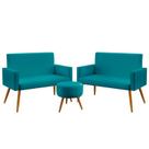 Kit 2 Poltronas Namoradeira Para Sala de Estar Nina e Puff Solar Sued Azul Turquesa Aradecor Kit 2 Poltronas Namoradeira Para Sala de Estar Nina e Puff Solar Sued Azul Turquesa Aradecor