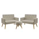 Kit 2 Poltronas Namoradeira Para Sala de Estar Nina Rodapé e Capitonê com Puff Solar Bege Aradecor Kit 2 Poltronas Namoradeira Para Sala de Estar Nina Rodapé e Capitonê com Puff Solar Bege Aradecor