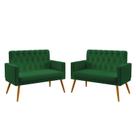 Kit 2 Poltronas Namoradeira Vega com Rodapé e Capitonê Suede Verde Aradecor