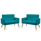 Kit 2 Poltronas Namoradeira Vega com Rodapé Sued Azul Turquesa Aradecor