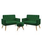 Kit 2 Poltronas Namoradeira Vega Rodapé e Capitonê com Puff Solar Suede Verde Aradecor