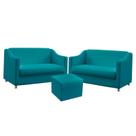 Kit 2 Poltronas Namoradeiras Alya com Puff Quasar Sued Azul Turquesa Aradecor