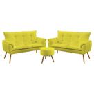 Kit 2 Poltronas Namoradeiras Beta e Puff Solar Sued Amarelo Aradecor