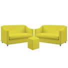 Kit 2 Poltronas Namoradeiras Decorativas Alya e Puff Izar Suede Amarelo Aradecor