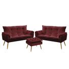 Kit 2 Poltronas Namoradeiras Decorativas Estofadas Beta e Puff Lunar Sued Bordô Aradecor