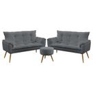 Kit 2 Poltronas Namoradeiras Decorativas Estofadas Beta e Puff Solar Sued Cinza Aradecor