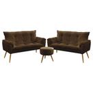 Kit 2 Poltronas Namoradeiras Decorativas Estofadas Beta e Puff Solar Sued Marrom Aradecor