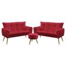Kit 2 Poltronas Namoradeiras Decorativas Estofadas Beta e Puff Solar Sued Vermelho Aradecor