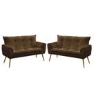 Kit 2 Poltronas Namoradeiras Decorativas Estofadas Beta Sued Marrom Aradecor