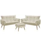 Kit 2 Poltronas Namoradeiras Decorativas Estofadas para Sala de Estar Beta e Puff Lunar Sued Bege Ar