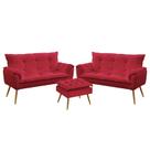 Kit 2 Poltronas Namoradeiras Decorativas Estofadas para Sala de Estar Beta e Puff Lunar Sued Vermelh Kit 2 Poltronas Namoradeiras Decorativas Estofadas para Sala de Estar Beta e Puff Lunar Sued Vermelh