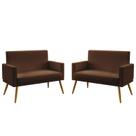 Kit 2 Poltronas Namoradeiras Decorativas Estofadas Para Sala De Estar Nina Com Rodapé Couro Marrom Aradecor