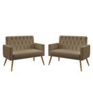 Kit 2 Poltronas Namoradeiras Decorativas Estofadas Para Sala De Estar Nina Com Rodapé E Capitonê Sued Capuccino Aradecor