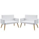 Kit 2 Poltronas Namoradeiras Decorativas Estofadas Para Sala De Estar Nina Couro Branco Aradecor