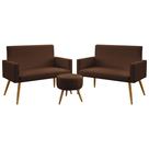 Kit 2 Poltronas Namoradeiras Decorativas Estofadas Para Sala De Estar Nina Puff Solar Couro Marrom Aradecor