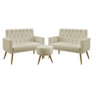 Kit 2 Poltronas Namoradeiras Decorativas Estofadas Vega Com Rodapé E Botões Puff Solar Sued Bege Aradecor