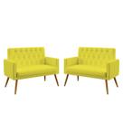 Kit 2 Poltronas Namoradeiras Decorativas Nina Com Rodapé E Botões Capitonê Sued Amarelo Aradecor