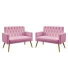 Kit 2 Poltronas Namoradeiras Decorativas Nina Com Rodapé E Botões Capitonê Sued Rosê Aradecor