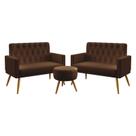 Kit 2 Poltronas Namoradeiras Decorativas Nina Com Rodapé E Botões Puff Solar Couro Marrom Aradecor